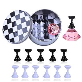 img 4 attached to 💅 Kalolary Pink Nail Art Practice Stand: Magnetic Tip Holders for Crystal Display and Fingernail DIY Training
