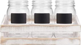 img 2 attached to MyGift Whitewashed Wood Utensil Holder: Organize Your Flatware with 3 Mason Jars & Chalkboard Labels