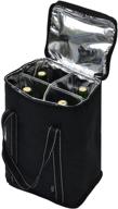 🍷 insulated wine carrier tote bag - vina 4 bottle travel cooler case with detachable divider and strong handle, ideal for beach days, picnic, party - black логотип