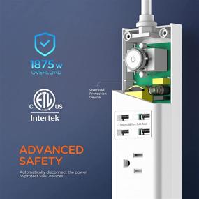 img 1 attached to IECOPOWER Surge Protector Power Strip with 4 Fast Charging USB Port - Ideal for Cruise Ship, 🔌 Office & Dorm Room - Desktop Charging Station with 4.5 ft Extension Cord - Multi Plug Extender in White