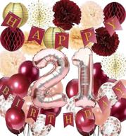 🎉 rose gold and burgundy 21st birthday decorations for girls - balloon number set and polka dot fans, perfect for women's 21st fall birthday party decor logo