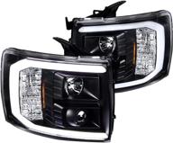 🔦 spec-d tuning led light bar black housing clear lens projector headlights for chevy silverado 1500 2007-2013, 07-14 2500hd 3500hd - l+r pair head light assembly logo