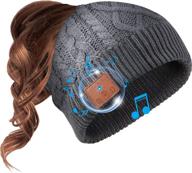 🎧 women's beanie with built-in mic, bluetooth headphones, and warm ponytail design logo