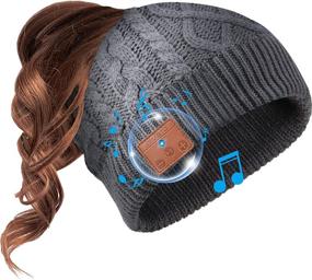 img 4 attached to 🎧 Women's Beanie with Built-in Mic, Bluetooth Headphones, and Warm Ponytail Design