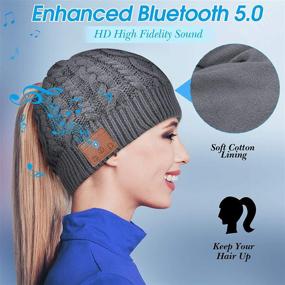 img 3 attached to 🎧 Women's Beanie with Built-in Mic, Bluetooth Headphones, and Warm Ponytail Design