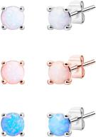 💎 stunning silver opal stud earrings set: rose gold jewelry for women, girls, teens - 14k white gold plated, hypoallergenic & dainty 4mm stainless steel ear posts logo