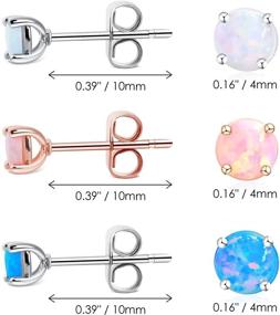 img 3 attached to 💎 Stunning Silver Opal Stud Earrings Set: Rose Gold Jewelry for Women, Girls, Teens - 14K White Gold Plated, Hypoallergenic & Dainty 4mm Stainless Steel Ear Posts