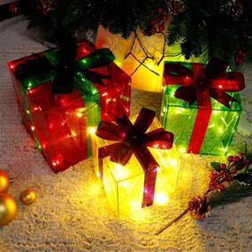 img 2 attached to Joliyoou Christmas Lighted Gift Boxes, Set of 3- 60 LED Outdoor Decor, Light Up Christmas Boxes for Yard Decorations in Red, Green, and Yellow