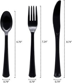 img 3 attached to 🍽️ Extra Heavy Duty Hard Plastic Cutlery Combo Pack, Full Size Knives/Forks/Spoons, Black, 48-Pieces/16 Place Settings (N1224BK-2) - Party Essentials