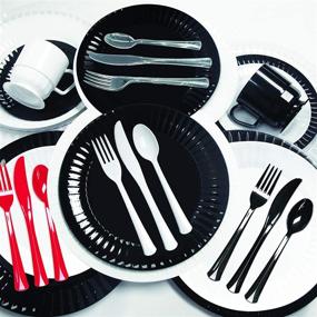 img 1 attached to 🍽️ Extra Heavy Duty Hard Plastic Cutlery Combo Pack, Full Size Knives/Forks/Spoons, Black, 48-Pieces/16 Place Settings (N1224BK-2) - Party Essentials