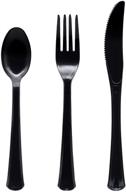 🍽️ extra heavy duty hard plastic cutlery combo pack, full size knives/forks/spoons, black, 48-pieces/16 place settings (n1224bk-2) - party essentials logo