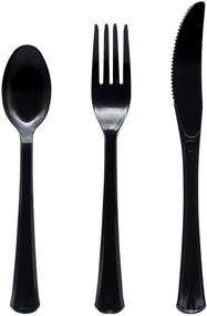 img 4 attached to 🍽️ Extra Heavy Duty Hard Plastic Cutlery Combo Pack, Full Size Knives/Forks/Spoons, Black, 48-Pieces/16 Place Settings (N1224BK-2) - Party Essentials