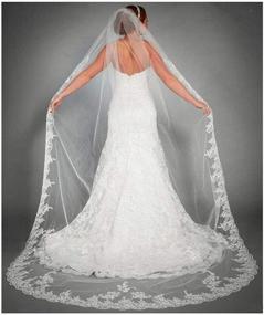 img 4 attached to Yalice Women's Applique Bride Wedding Veil - Long Chapel Length 1 Tier Bridal Veil with Soft Tulle Hair Accessories