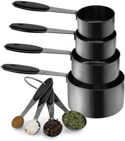 img 4 attached to 8-Piece Gunmetal Measuring Cups and Measuring Spoon Set - Country Kitchen Stainless Steel with Soft Touch Silicone Handles, Liquid and Dry Nesting Measuring Cup Set (Black)