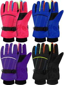 img 4 attached to Kids Winter Windproof Ski Gloves - Warm Snow Gloves for Boys and Girls (4 Pairs)