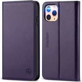 img 4 attached to 📱 SHIELDON iPhone 11 Pro Max Genuine Leather Case - Dark Purple | Auto Sleep/Wake, Flip Magnetic Wallet, Shockproof, Card Holder, Kickstand | Compatible with iPhone 11 Pro Max (6.5 Inch)