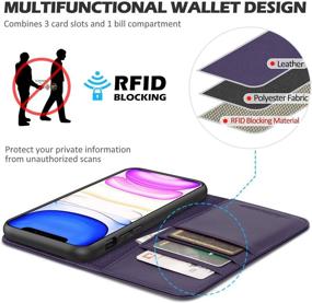 img 2 attached to 📱 SHIELDON iPhone 11 Pro Max Genuine Leather Case - Dark Purple | Auto Sleep/Wake, Flip Magnetic Wallet, Shockproof, Card Holder, Kickstand | Compatible with iPhone 11 Pro Max (6.5 Inch)
