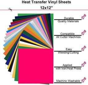img 1 attached to 🎨 Набор термопереносимого винила HTV: 30 листов 12" х 12" винила для утюжка с 3-мя режущими ковриками и 3-мя инструментами для удаления - разноцветный для самостоятельного создания на тканях и футболках.