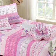 🌸 cozy line home fashions 100% cotton lightweight yet warm queen bedding quilt set in pink butterfly stripe hearts design (3 piece) logo