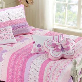 img 4 attached to 🌸 Cozy Line Home Fashions 100% Cotton Lightweight yet Warm Queen Bedding Quilt Set in Pink Butterfly Stripe Hearts Design (3 Piece)