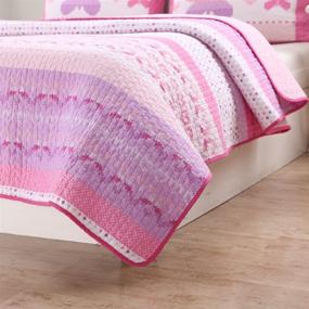 img 3 attached to 🌸 Cozy Line Home Fashions 100% Cotton Lightweight yet Warm Queen Bedding Quilt Set in Pink Butterfly Stripe Hearts Design (3 Piece)