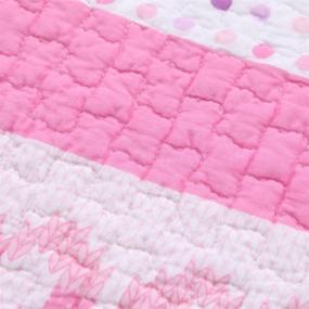 img 2 attached to 🌸 Cozy Line Home Fashions 100% Cotton Lightweight yet Warm Queen Bedding Quilt Set in Pink Butterfly Stripe Hearts Design (3 Piece)