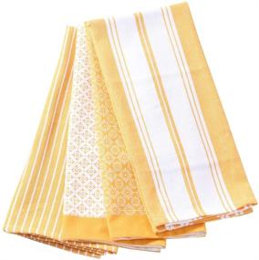 img 4 attached to 🌻 ANA Eco-Friendly Cotton Kitchen Dish Cloth Towels – Geometric Yellow Print, Set of 4, Stripe and Pattern – Highly Absorbent, 20x28 inch – Enhance Your Kitchen's Allure