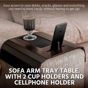 img 2 attached to 🛋️ Sofa Tray Table with EVA Base, Cellphone Holder, and Perfect Fit for Square Chair Arms - Tobacco/Dark Brown