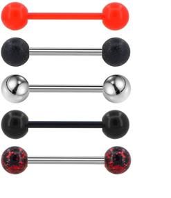 img 4 attached to 📿 Jewseen 5PCS 14G 316L Stainless Steel Red Black Acrylic Balls Tongue Barbell Painted Tongue Rings Piercing