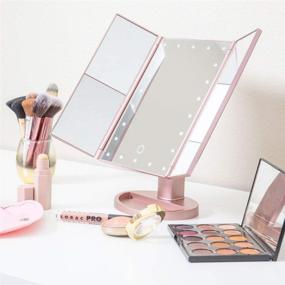 img 3 attached to Versatile Trifold LED Makeup Mirror: Portable, Magnifying 1x 2x 3x, Touch Screen, Rotate 180° - Includes 7 Makeup Brushes