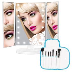 img 4 attached to Versatile Trifold LED Makeup Mirror: Portable, Magnifying 1x 2x 3x, Touch Screen, Rotate 180° - Includes 7 Makeup Brushes