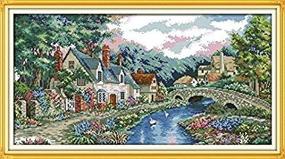 img 1 attached to 🌳 Happiness Forever: Cross Stitch Kits - Stamped Patterns for Kids and Adults, Beginner-friendly Embroidery Kit - Scenery View and Landscape 2: F662 Peaceful Countryside (Size 26''x15'')