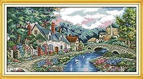 img 4 attached to 🌳 Happiness Forever: Cross Stitch Kits - Stamped Patterns for Kids and Adults, Beginner-friendly Embroidery Kit - Scenery View and Landscape 2: F662 Peaceful Countryside (Size 26''x15'')