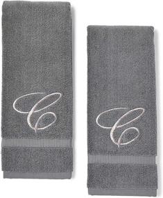 img 4 attached to 🔠 Personalized Letter C Embroidered Hand Towels - 16 x 30 in, Grey, Set of 2