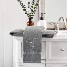 img 3 attached to 🔠 Personalized Letter C Embroidered Hand Towels - 16 x 30 in, Grey, Set of 2