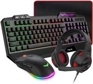 🎮 havit gaming keyboard mouse headset & mouse pad kit: rainbow led backlit, wired, over ear headphone with mic for pc, xbox one & ps4 logo