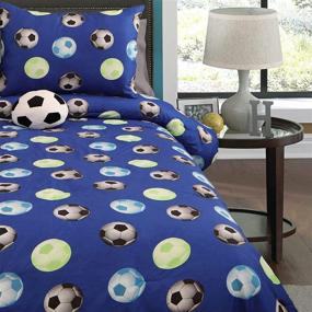 img 2 attached to ⚽️ Blue/White Soccer League Twin Comforter Set by Riverbrook Home - 3-Piece Juvenile Bedding Collection