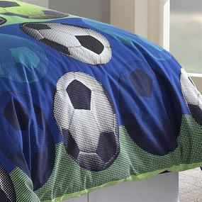 img 1 attached to ⚽️ Blue/White Soccer League Twin Comforter Set by Riverbrook Home - 3-Piece Juvenile Bedding Collection