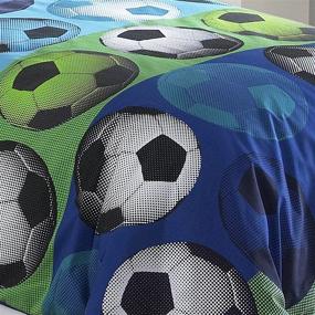 img 3 attached to ⚽️ Blue/White Soccer League Twin Comforter Set by Riverbrook Home - 3-Piece Juvenile Bedding Collection