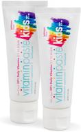 kids toothpaste with daily multivitamins - b3, b5, b6, d, e, xylitol, calcium - fluoride 🦷 free, fresh breath, fights tartar, anti-cavity - safe to swallow, 4.1oz - bubble gum flavor - 2-pack logo