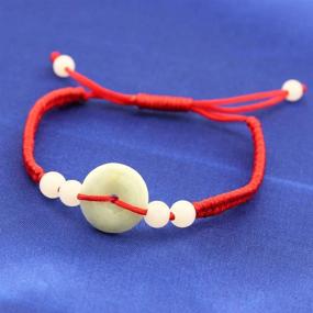 img 3 attached to 📿 Exquisite FOY-MALL Jadeite Jade Charm Bracelet - Red Braided Adjustable E1404