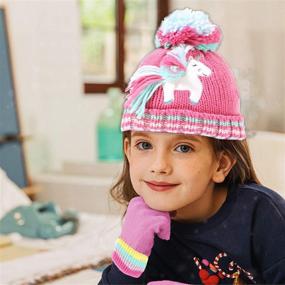 img 3 attached to 🦄 Adorable Toddler Kids Girl Colorful Knit Unicorn Pony Beanie Hat for Age