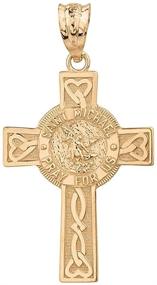 img 2 attached to 🙏 Solid Gold Saint Michael Pray For Us Celtic Cross Pendant (1.30") - Divine Protection and Timeless Style