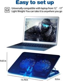 img 3 attached to 🖥️ Ultra Slim Laptop Cooling Pad for 7-16 Inch Laptops - USB Powered, 2 Quiet Big Fans, Gaming Cooler with Adjustable Speed (800-1200RPM), 6 Height Levels, 2 USB Ports - Lightweight Portable Design (Blue)