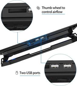 img 2 attached to 🖥️ Ultra Slim Laptop Cooling Pad for 7-16 Inch Laptops - USB Powered, 2 Quiet Big Fans, Gaming Cooler with Adjustable Speed (800-1200RPM), 6 Height Levels, 2 USB Ports - Lightweight Portable Design (Blue)