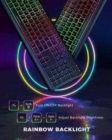 img 2 attached to 🔆 seenda Backlit Wireless Keyboard - 2.4G Rechargeable Illuminated Keyboard, Full Size Ergonomic RGB Backlit Gaming Keyboard with Foldable Stand for Computer/Desktop/PC/Laptop/Office