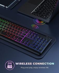 img 1 attached to 🔆 seenda Backlit Wireless Keyboard - 2.4G Rechargeable Illuminated Keyboard, Full Size Ergonomic RGB Backlit Gaming Keyboard with Foldable Stand for Computer/Desktop/PC/Laptop/Office