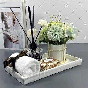 img 1 attached to White Ceramic Vanity Tray: Stylish Marble Decor 💎 Bathroom Organizer for Jewelry, Perfumes, and More - Medium Size