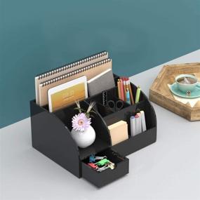 img 2 attached to 🖤 FEMELI Black Acrylic Office Desk Organizer and Accessories, with 8 Compartments +1 Drawer