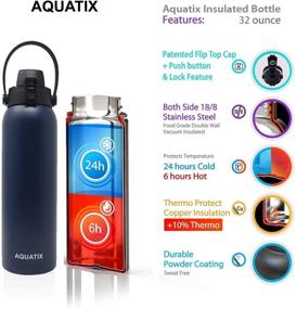 img 3 attached to Midnight Blue 32-Ounce Aquatix Flip Top Stainless Steel Sports Water Bottle - Double Wall Insulated